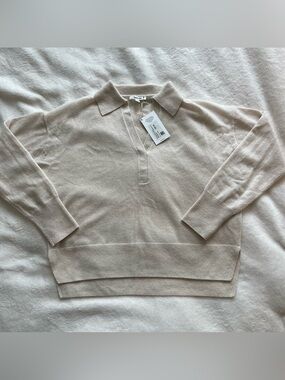 BNWT Splendid Cashmere Tori Polo Sweater in Pale Oak Cream Ivory colour